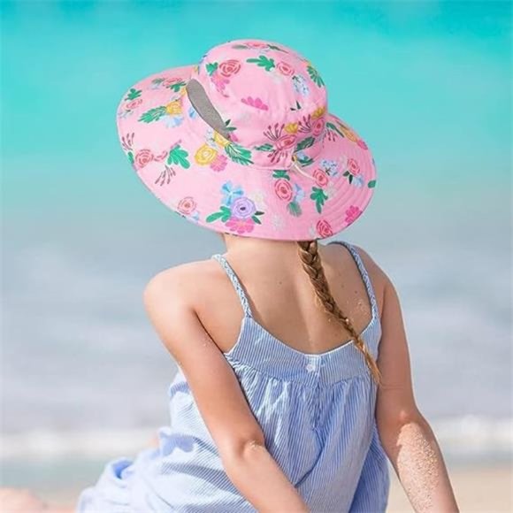 Kids Sun Hat Girls Bucket Hat Toddler Beach Pink - Picture 3 of 6